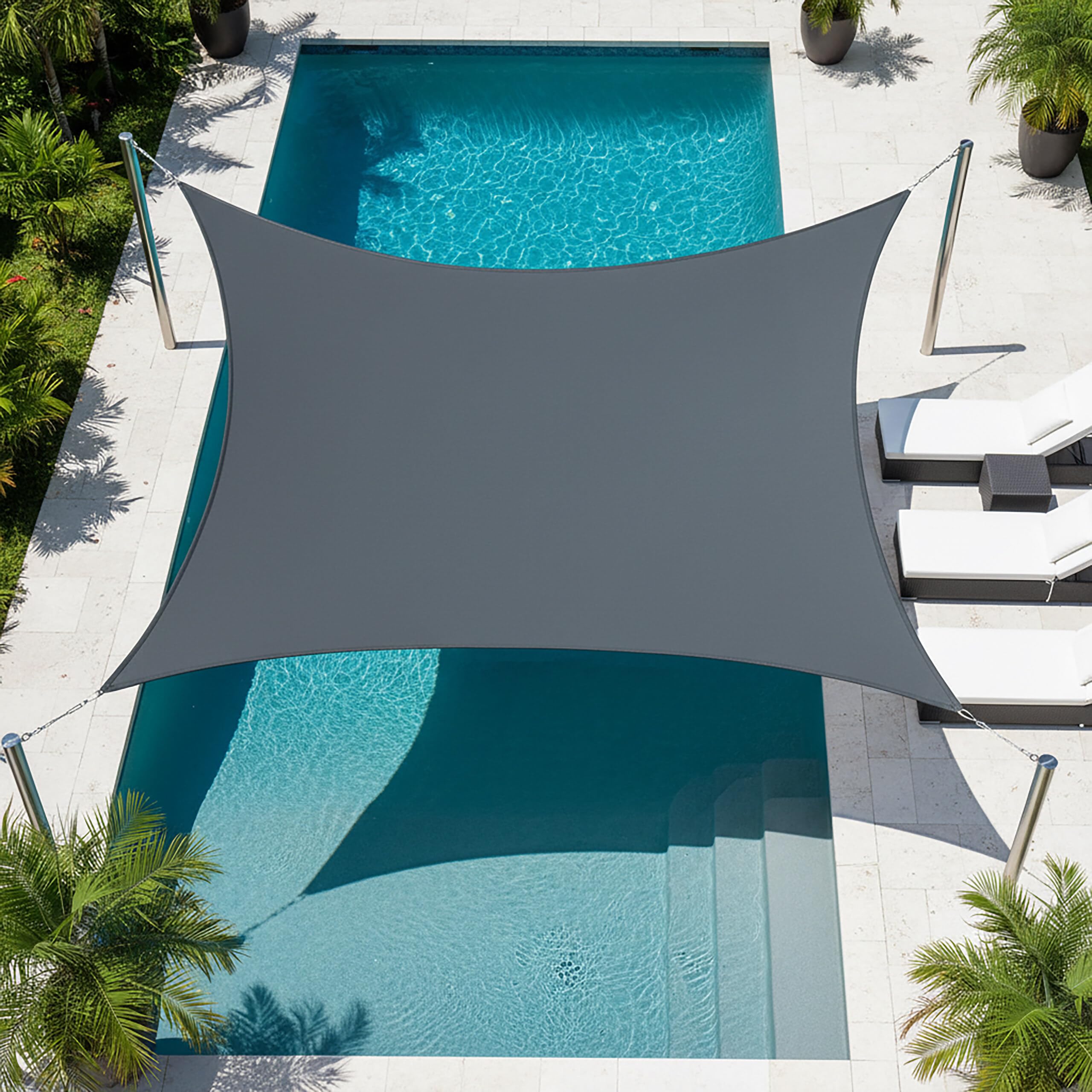 Tente d'ombrage Relaxdays, 5 x 5 m, Polyester, déperlant, œillets & Cordes de Tension, Toile carrée, Gris foncé