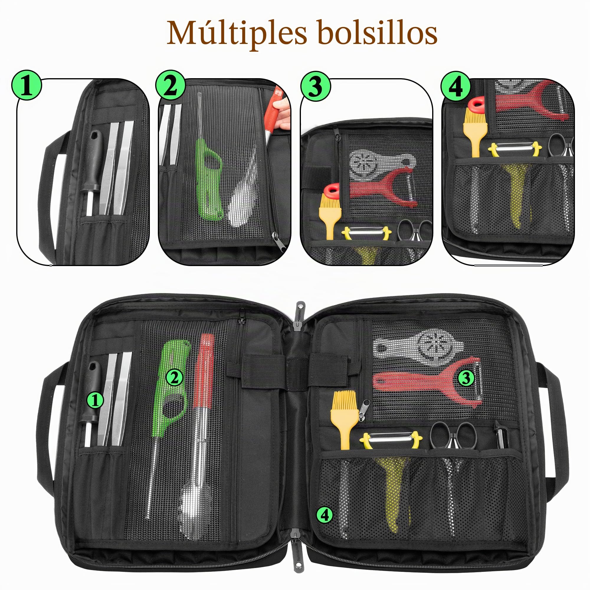 samdew Bolsa Enrollable Profesional para Cuchillos de Chef (Solo la Bolsa) | Con Orificio para Candado y Más de 20 Compartimentos para Herramientas de Cocina y Utensilios de Chef; Diseño Patentado