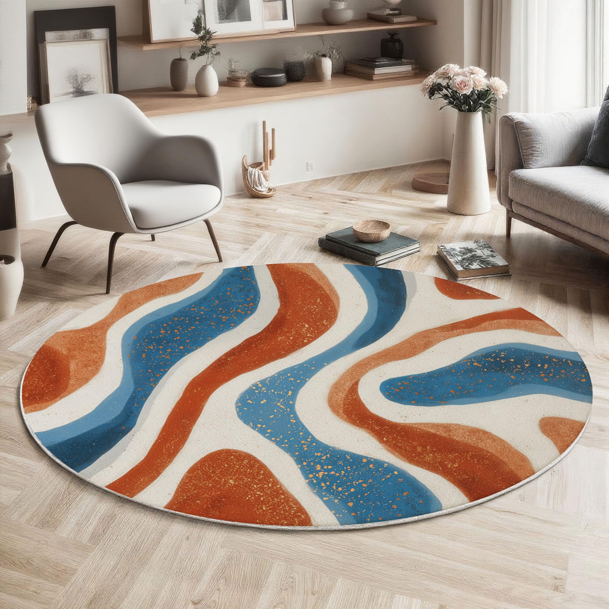 Tapis en feuille d'or au design géométrie rétro | Élégance terre cuite pour salon