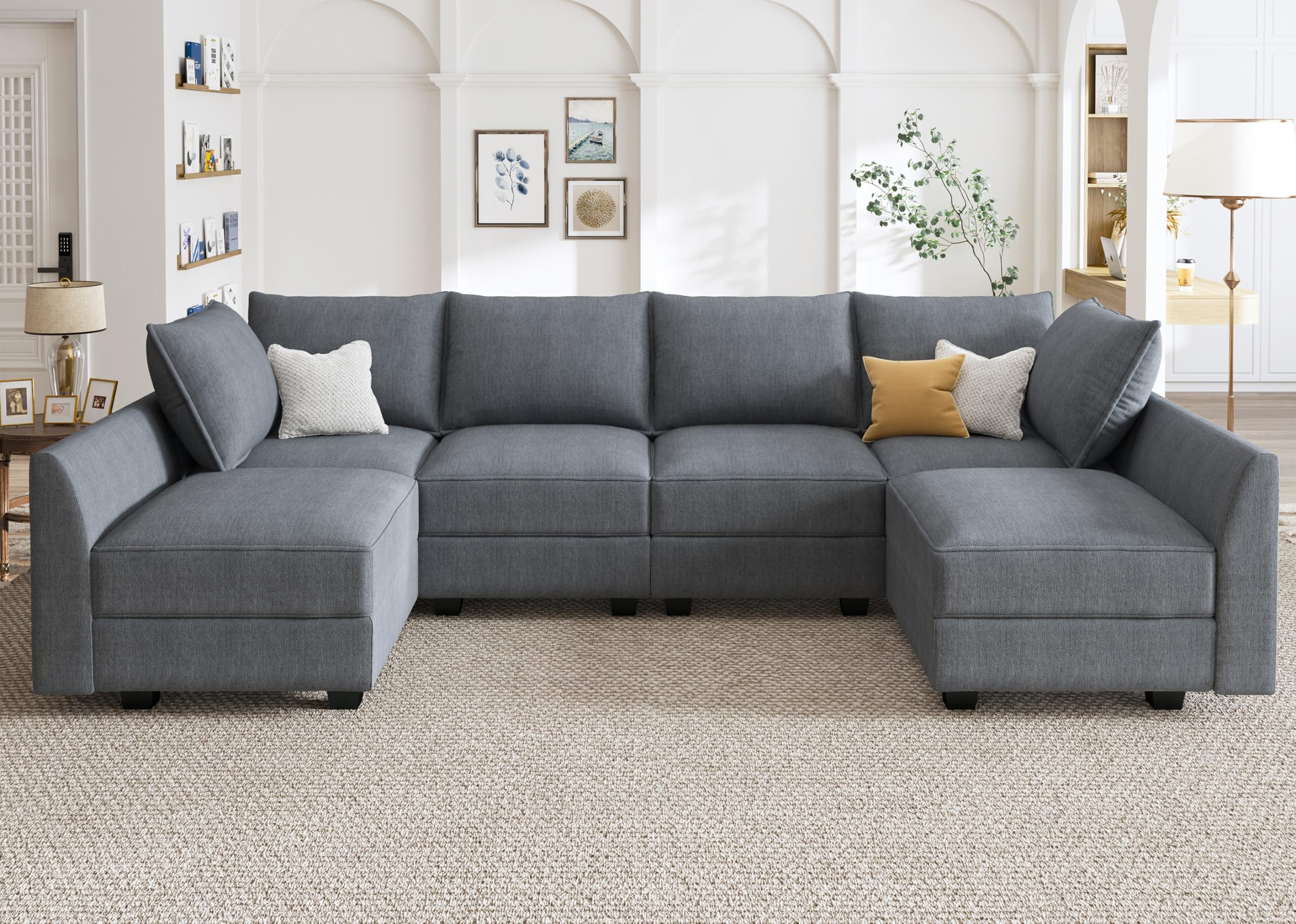 HONBAY Modular Sectional Couch U-Shaped Modular Sofa, Sectional Couch with Storage Seats Convertible Sofa for Living Room, Bluish Grey