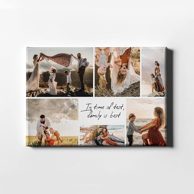 Naavi Clothing Personalised Canvas Family Photo Collage Custom Text Printed Image Pictures Wall Art Gifts for Special Occasions | Framed Ready to Hang (Portrait A2 - 16'' x 20'')