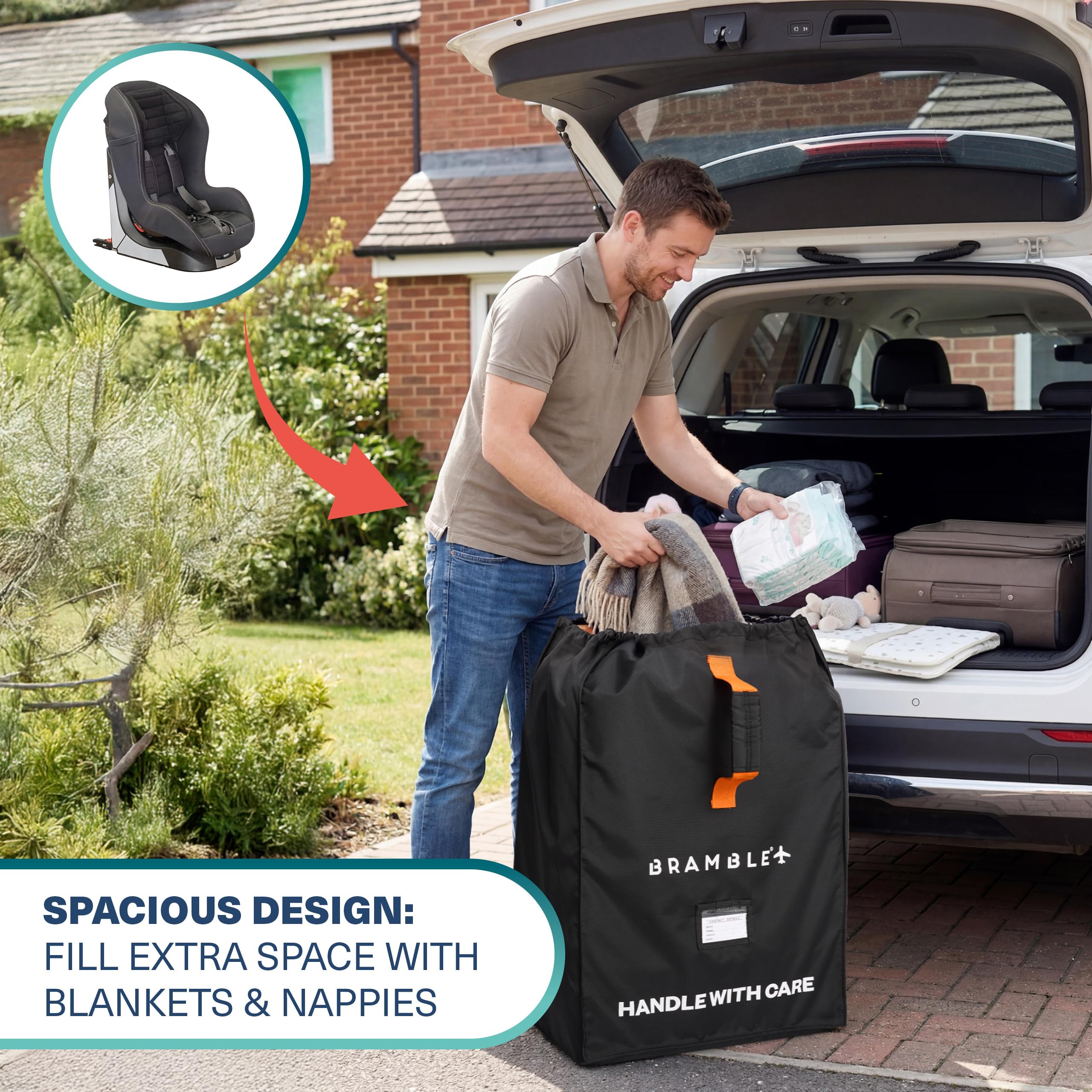 Bramble Borsa da Viaggio Seggiolino Auto Aereo Gate Check Nylon Balistico Idrorepellente 80 x 45 x 45 cm Nero