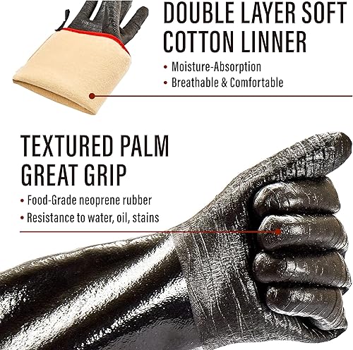 Miniatura 7 de RAPICCA - Guantes de cocina resistentes al calor aislantes para barbacoaparrillahornoahumadorfreír impermeables con palmas texturizadas 14 pulgadas