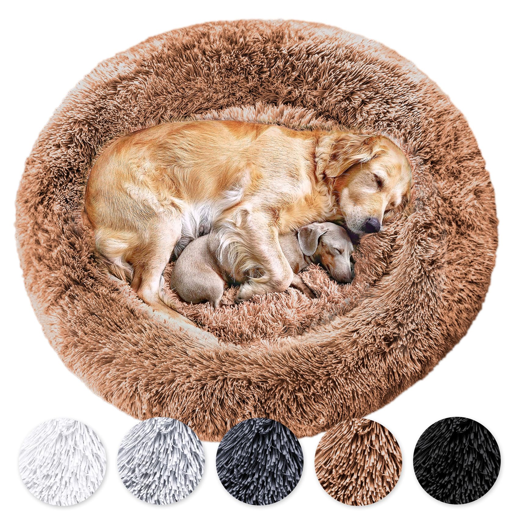 LINRUI Donut Hundebett 100 Cm Rosa – Flauschig, Waschbar Mit Rutschfestem Boden Für Hunde & Katzen