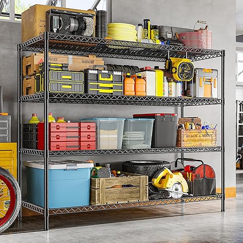 Miniatura 7 de REIBII Estantes de almacenamiento de 2560 libras, unidad de estantería de metal de 55.5 pulgadas de ancho, estantería de alambre de 4 niveles,