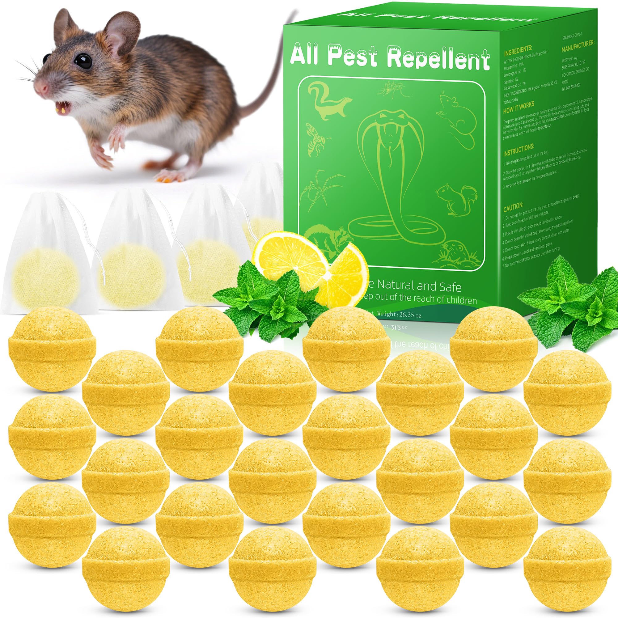 24 Stück Pfefferminzöl Mäuse Vertreiben für Haus und Garten, Sicher für Kinder & Haustiere, Halten Ratte, Mäuse, Maus