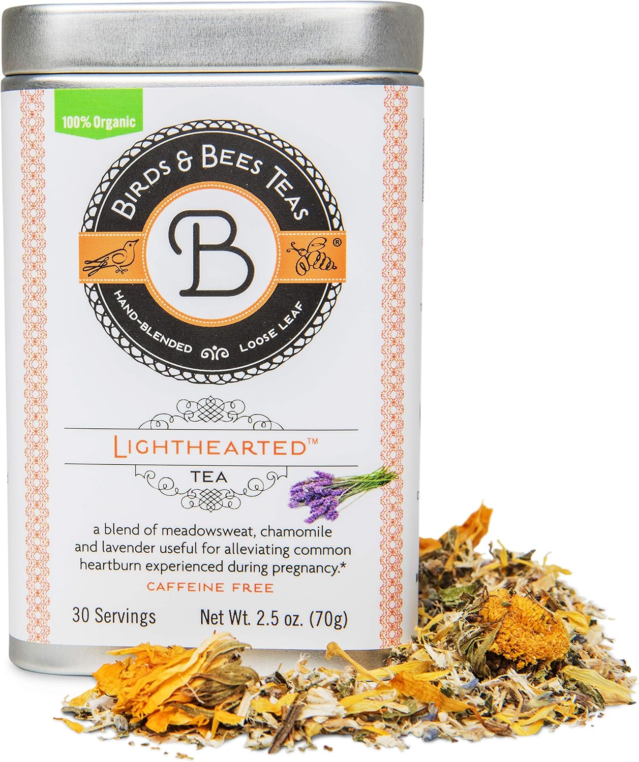 Birds & Bees Teas - Organic Heartburn Relief for Acid Reflux and Pregnancy Heartburn Tea - Lighthearted Tea is a Delicious Natural Remedy for Pregnancy Heartburn Relief, 30 Servings, 2.5 oz