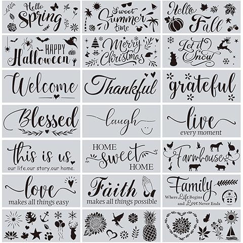 CZONG 21 Pieces Letter Stencils for Painting on Wood Canvas Laser Cut Painting Stencil - Large Alphabet Welcome Calligraphy Font Suitable for Home Decor & DIY Craft Projects Cover