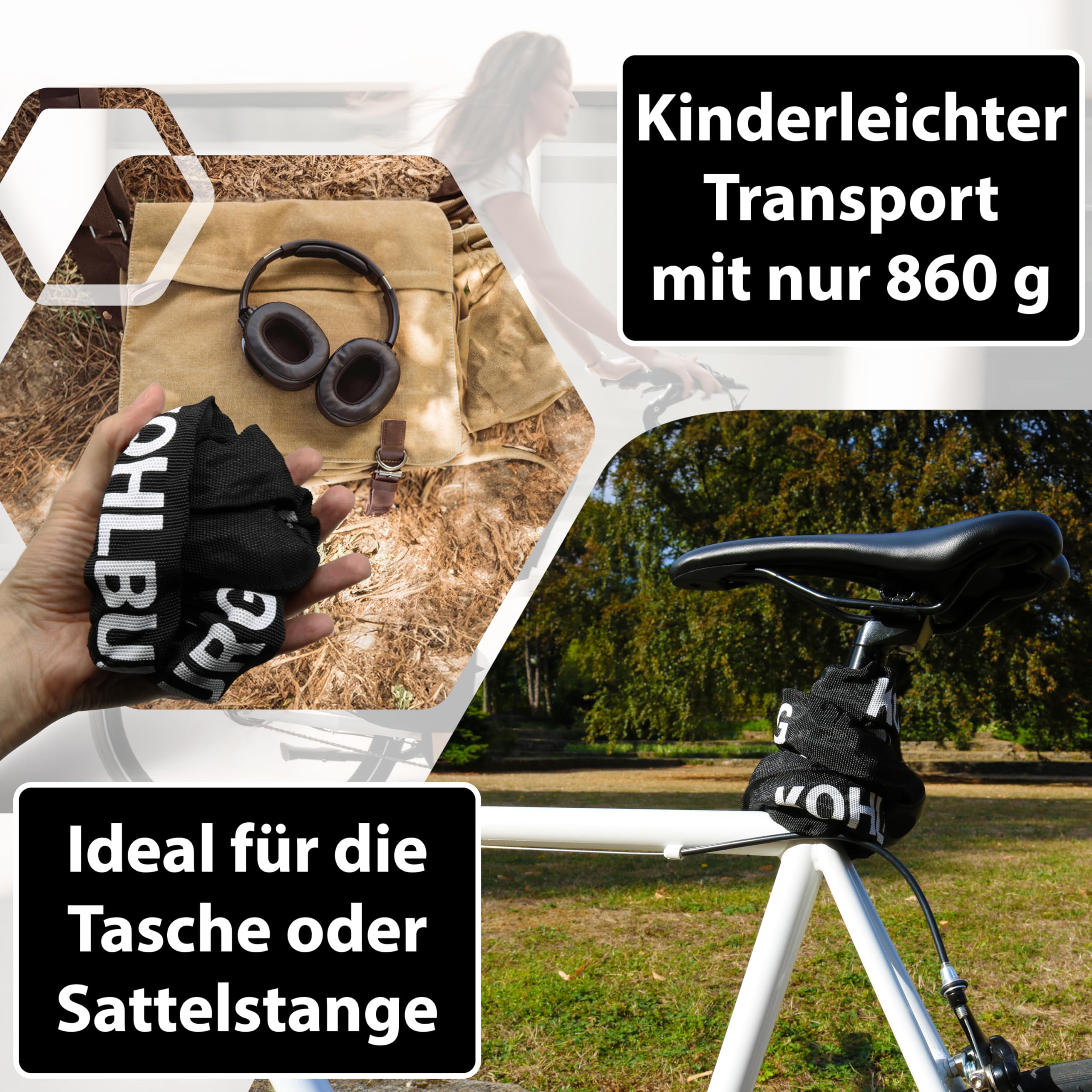 KOHLBURG sehr langes Fahrradschloss Zahlenschloss 115cm & 6mm starker Stahl - Fahrrad Schloss mit Zahlencode - Kettenschloss mit Zahlen Kombination für Fahrrad E-Bike & e Scooter - Code Bike Lock
