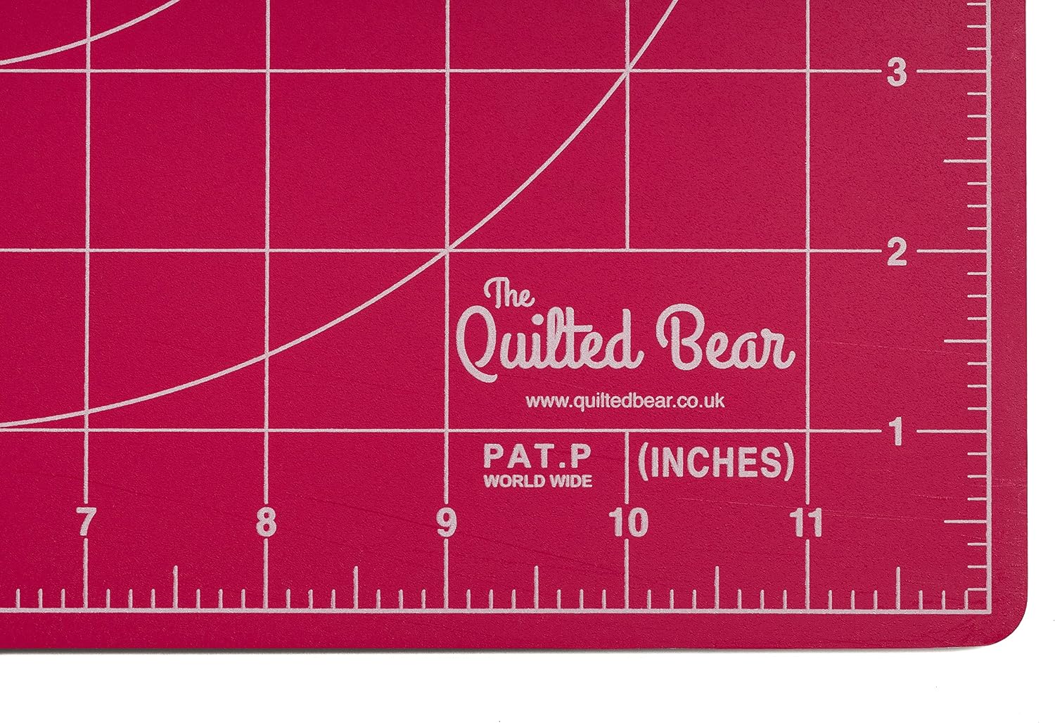 The Quilted Bear Rotating Cutting Mat 12" x 12" - Square Self Healing 360° Rotating Craft Cutting Mat with Innovative Locking Mechanism for Quilting & Sewing Your Choice of Colours Available! (Pink)