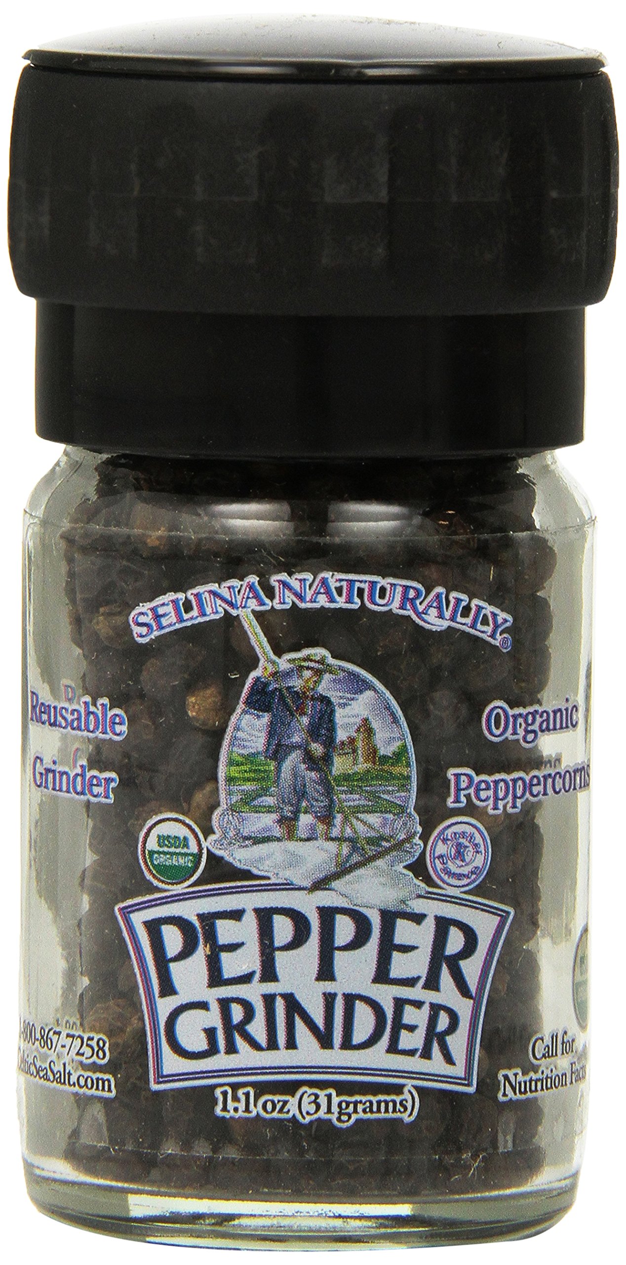 Celtic Sea Salt, Organic Pepper, 1.1 oz Mini Grinders, PACK OF 6