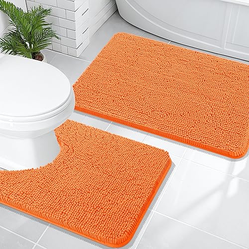 Miniatura 163 de OLANLY Juego de 2 alfombras de baño, tapetes de baño de felpilla suave y absorbente y tapete para inodoro con contorno en forma de U, alfombra de