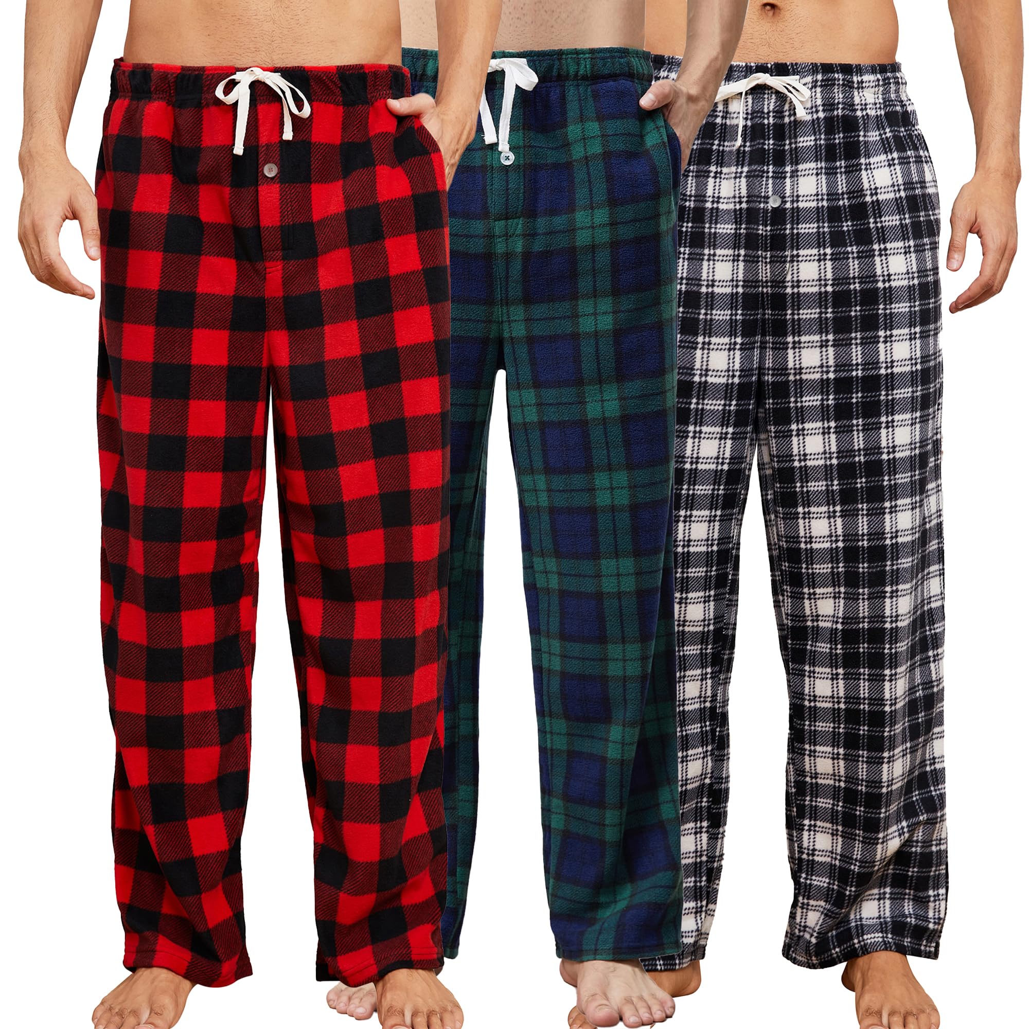 u2skiin 3 Pack Mens Fleece Pajama Pants, Warm Plaid Lounge Pj Bottoms for Men with Pockets Soft-picture-16