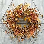 Artificial Fall Wreath for Front Door Autumn Wreath with Bright Oak Leaves,Small Pumpkin,Berry Branches,Mixed Leaves for Farmhouse Indoor Outdoor Window Wall Door Decor