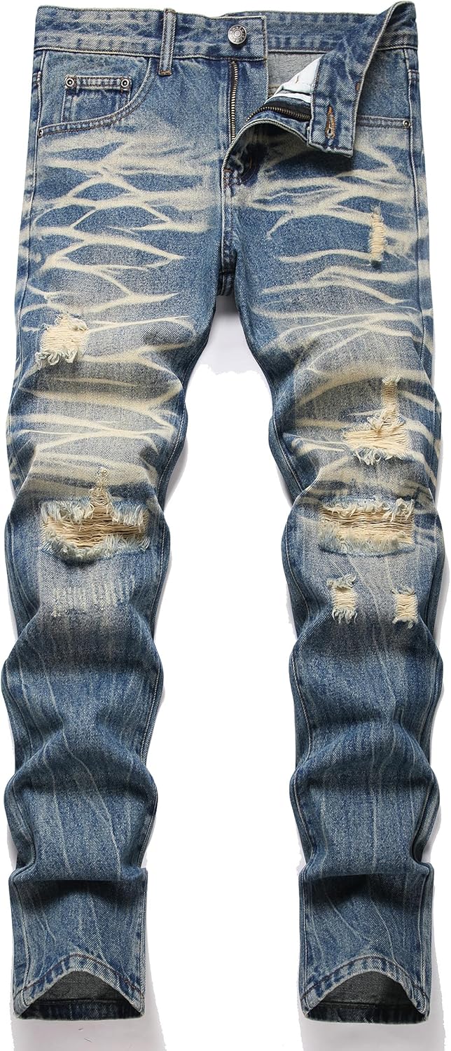 Men's Ripped Regular Straight Leg Fit Jean