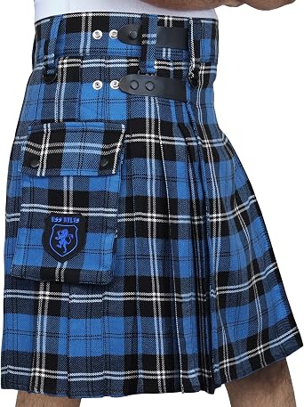 DSS KILTS- Tartan Utility Kilts for Men 13oz Tartan Kilt with Leather Straps and Large Cargo Pockets