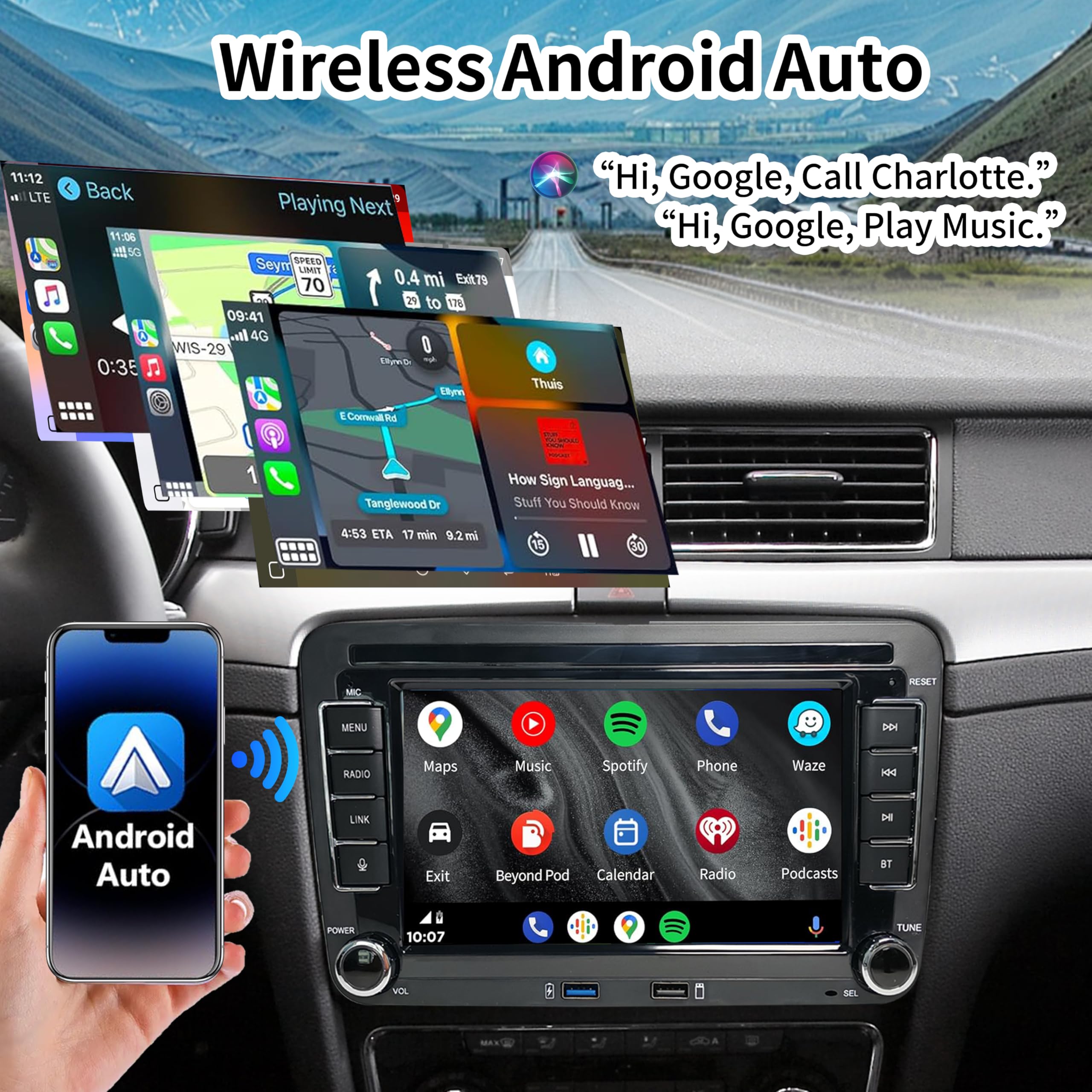 Radio de Coche para VW Golf 5 Golf 6 Skoda Polo Touran Passat Tiguan, Pantalla de 7 Pulgadas Bluetooth DSP FM USB RDS SWC Mirror Link para iOS/Android+Canbus