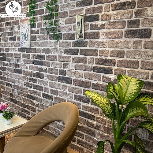 Miniatura 3 de Dundee Deco Paneles de pared 3D con efecto de ladrillo, revestimiento, paneles de pared con aspecto de piedra gris y negra, revestimiento de espuma