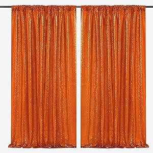 Orange Sequin Backdrop Curtains 2 Pack (2FT X 8FT Each) - Glitter Photography Drapes For Wedding, Birthday, Party Decor