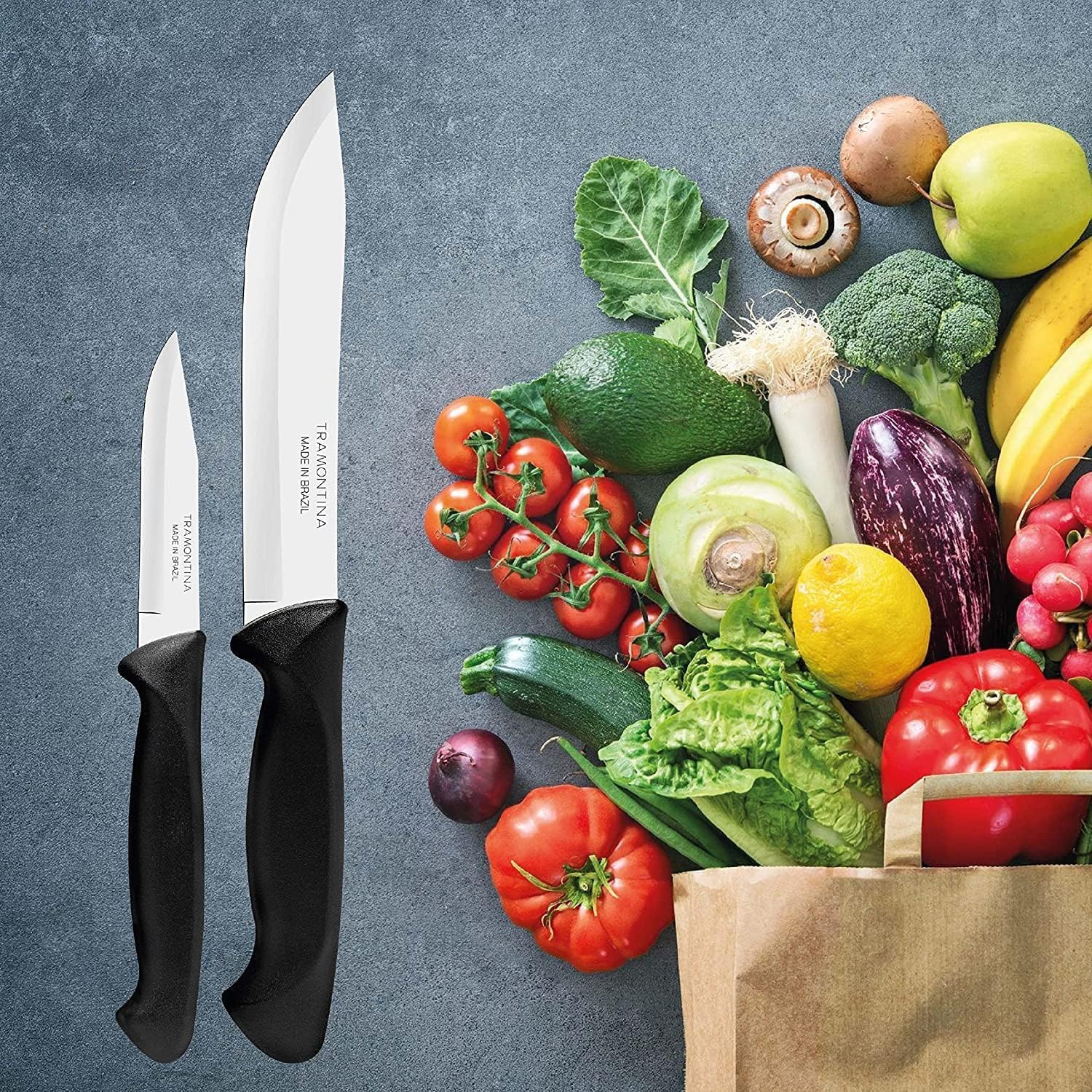 Usual 2 Pieces Knife Set with Stainless Steel Blade and Black Polypropylene Handle