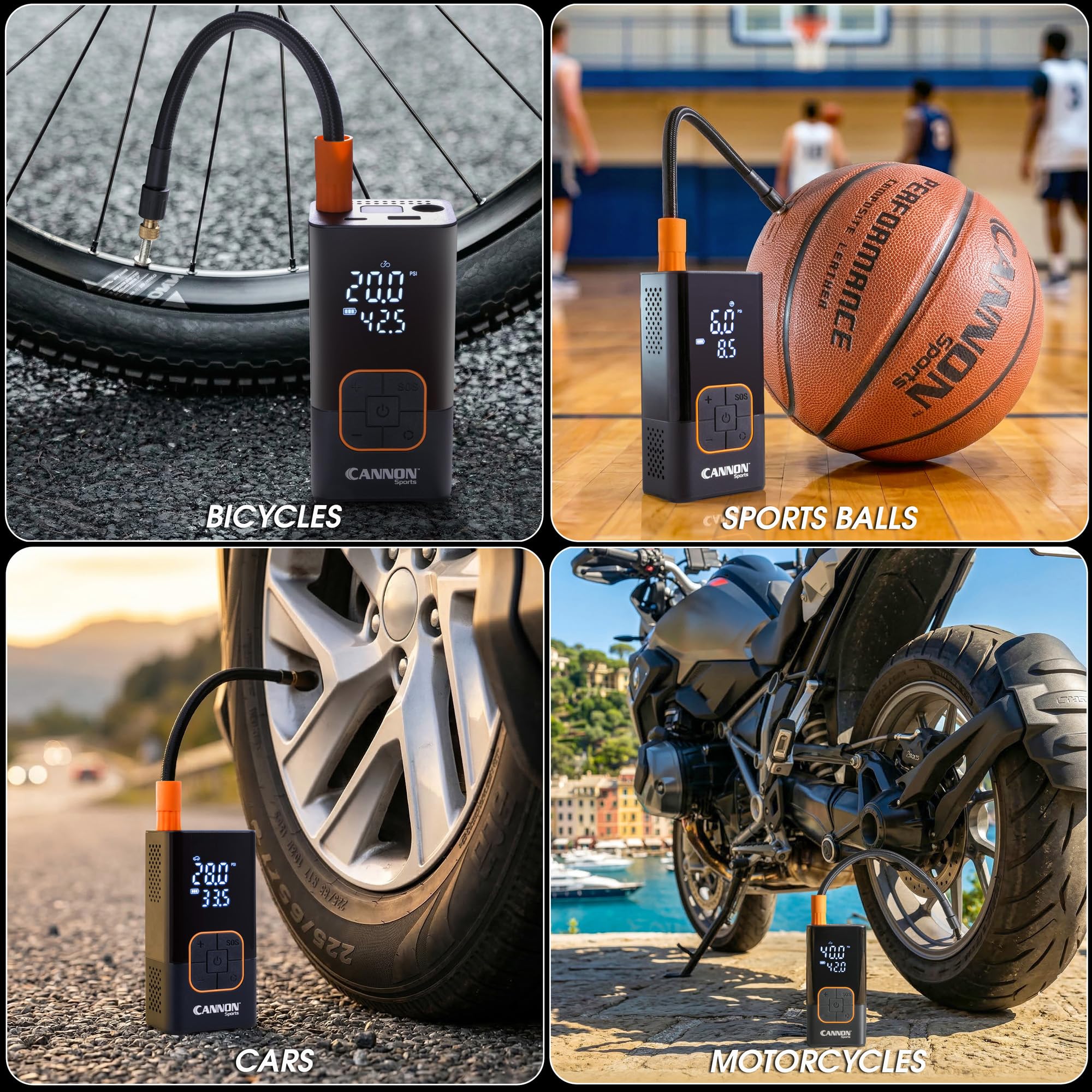Cannon Sports Compresseur d'air portable et pompe à ballon électrique - Pompe numérique sans fil 150 PSI avec écran LCD, batterie rechargeable, lumière LED - Pour voiture, vélo, moto et ballons de
