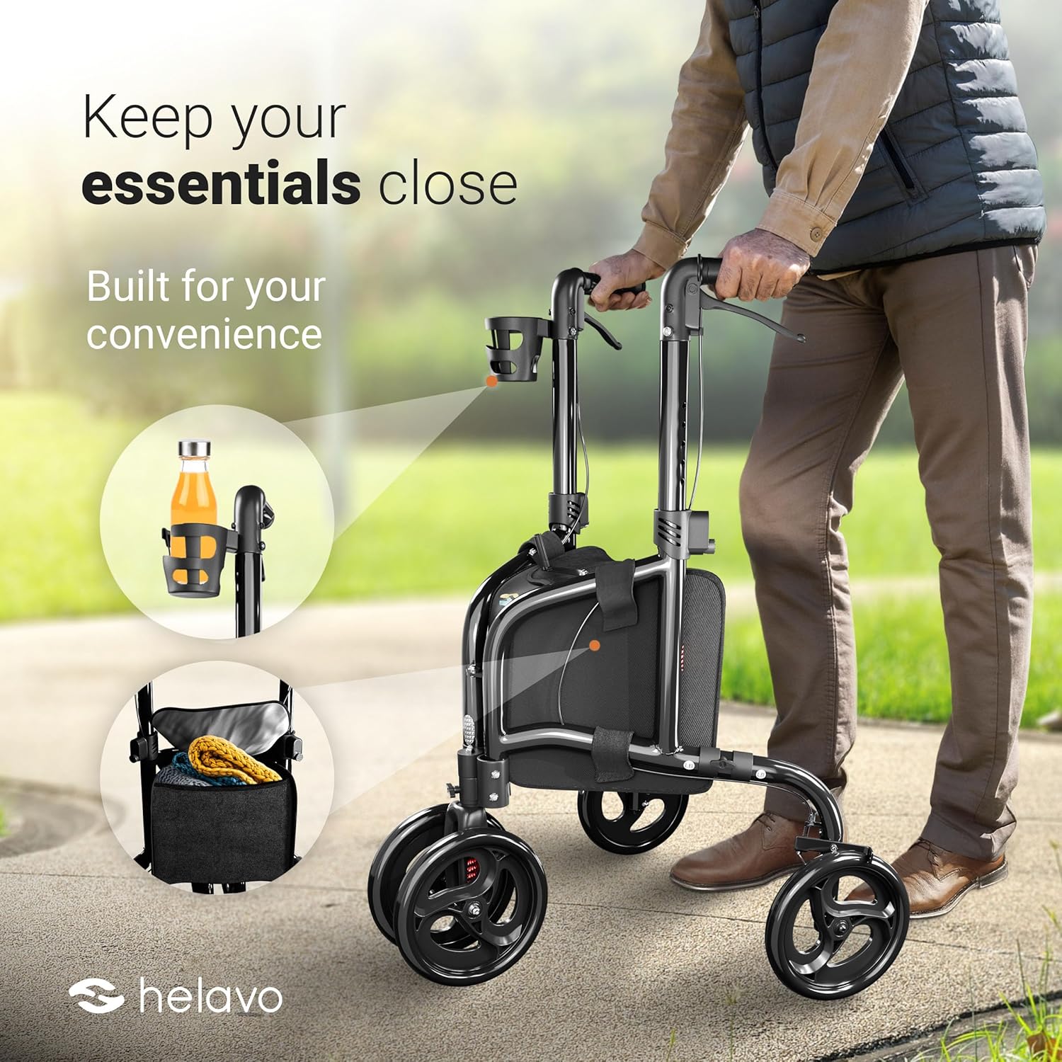 Helavo H1080 walker with cup holder and storage bag