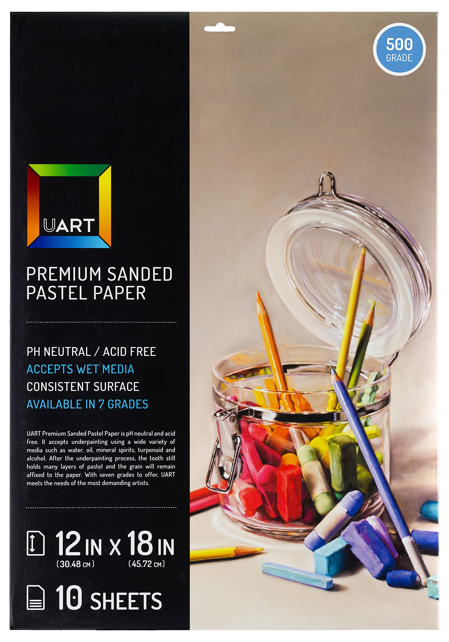 Uart Grade 500 : Sanded Pastel Paper : 10 Sheet Pack : 12X18in (30X46cm) : 500 Grade