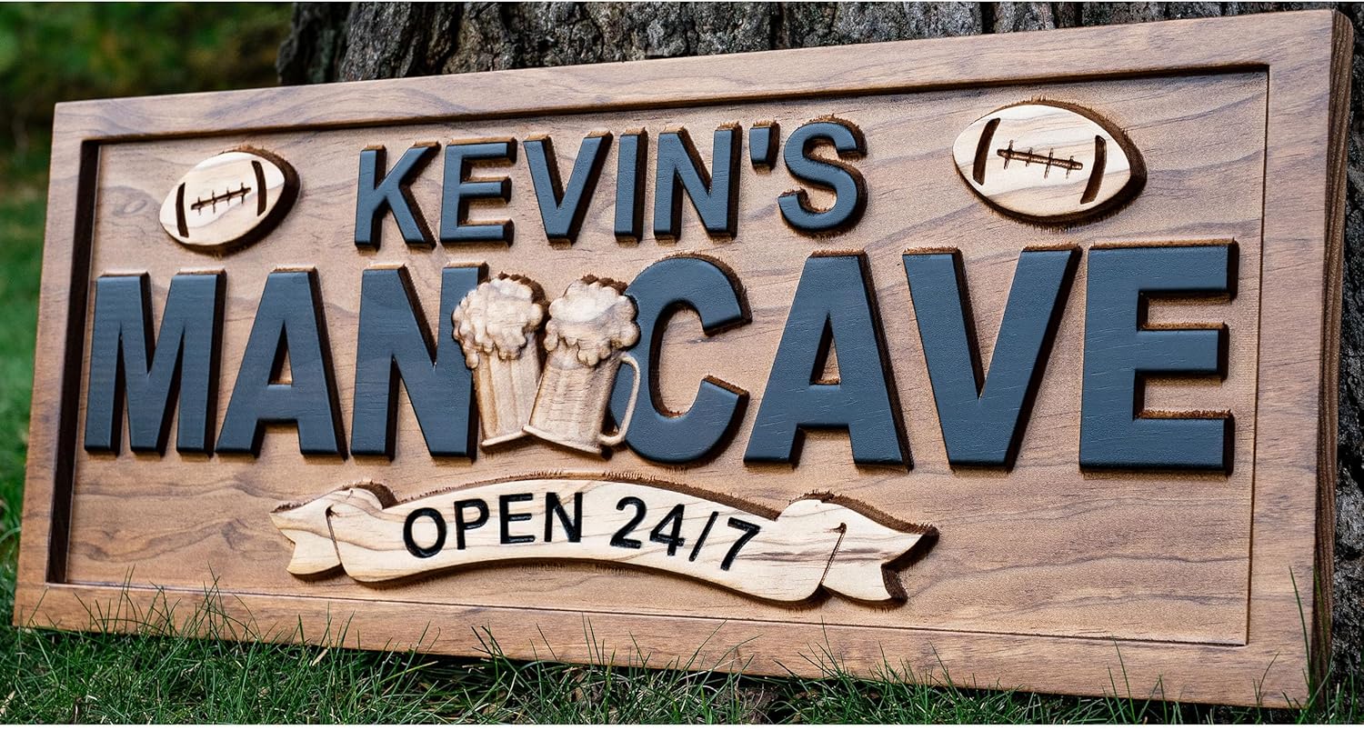 Personalized Man Cave Sign | Football Man Cave Pub Bar Decor | Custom Wood Sign Personalized Wood Sign Cabin Rustic Home Decor Basement Bar