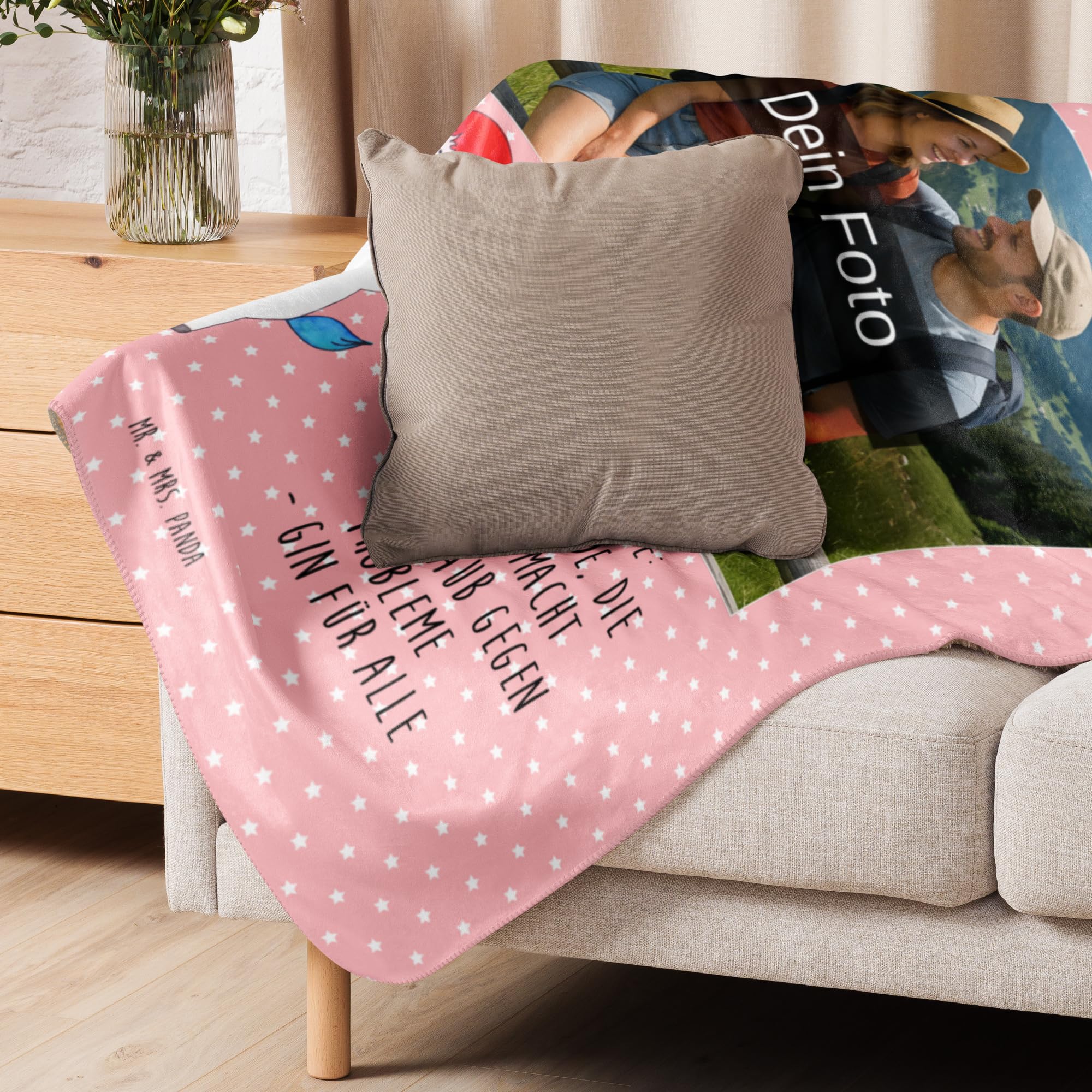 Mr. & Mrs. Panda Sherpa Foto Kuscheldecke Einhorn Weihnachtsmann 130 x 155 cm - Geschenk, Unicorn, Einhörner, Nikolaus, Weihnachten, Gin, Schokolade