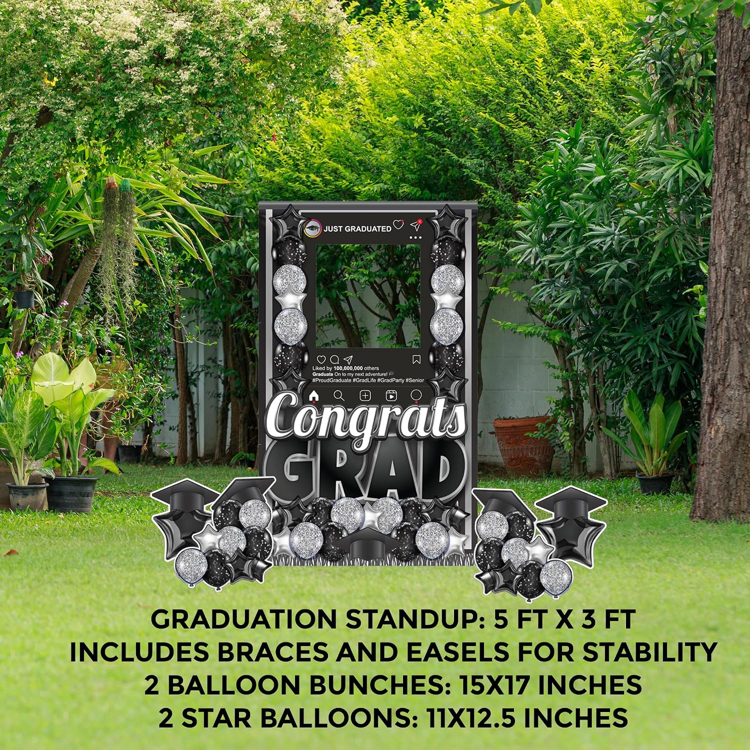 VictoryStore Jumbo Graduation Standup Photobooth Frame 5FT Tall by 3FT Wide, Outdoor Gradation Yard Sign or Indoor Graduation Party Decoration, 5 Pieces (Silver)