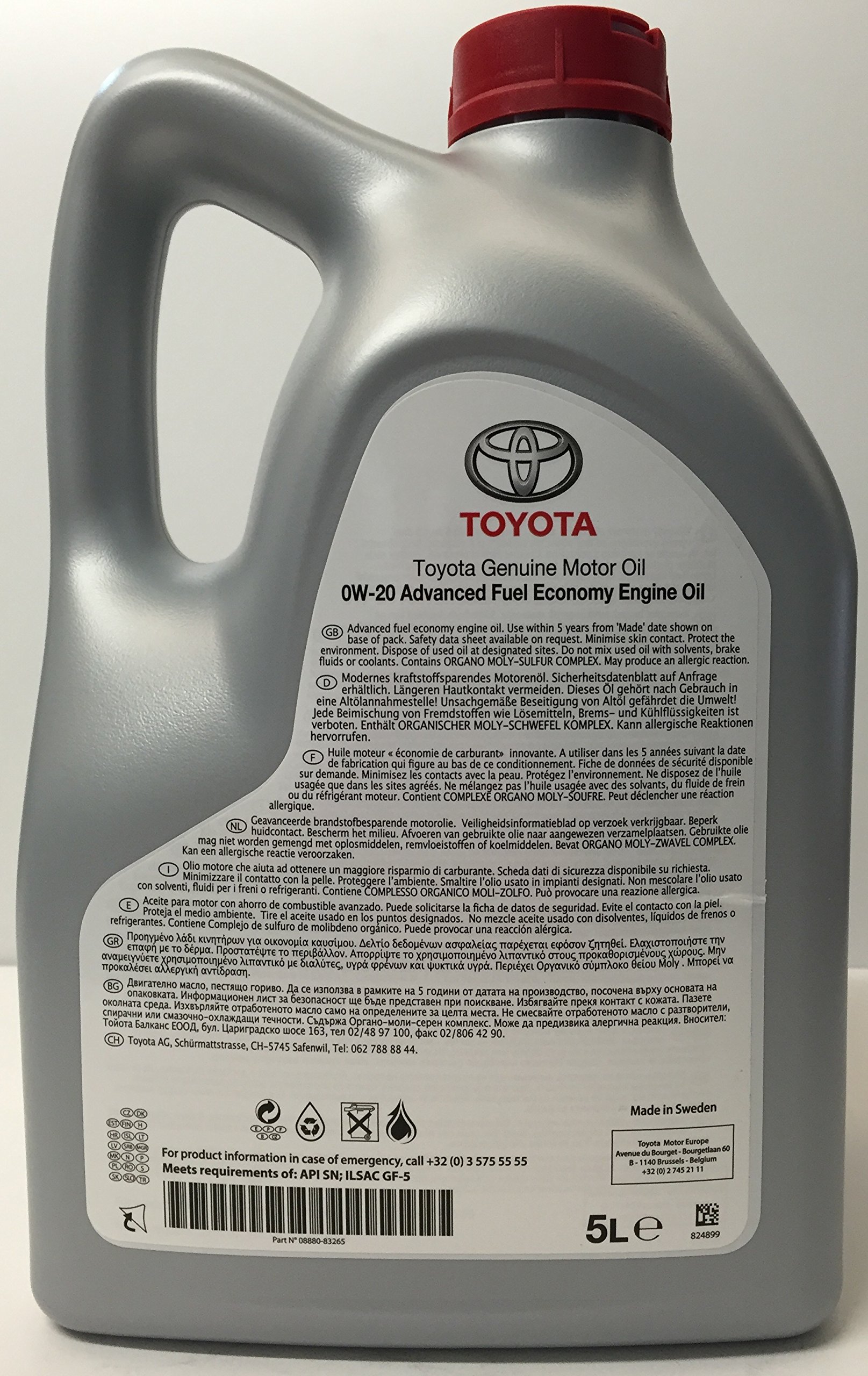 Toyota Original Synthetisches Motoröl 0W-20 Hybridmotoren, Packung 6 Liter