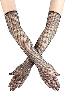 Women Fishnet Rhinestone Gloves Sparkly Party Gloves Glitter Gloves Prom Accessories