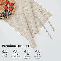 Vista 2 de Leetaltree - Juego de 4 manteles individuales beige, antideslizantes, resistentes al calor, para mesa de comedor, lavables, duraderos, de PVC