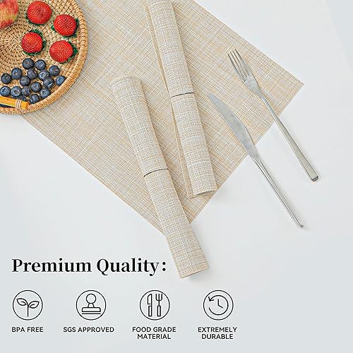 Miniatura 2 de Leetaltree Juego de 8 manteles individuales color beige, resistentes al calor, antideslizantes, para mesa de comedor, lavables, duraderos, tejido de