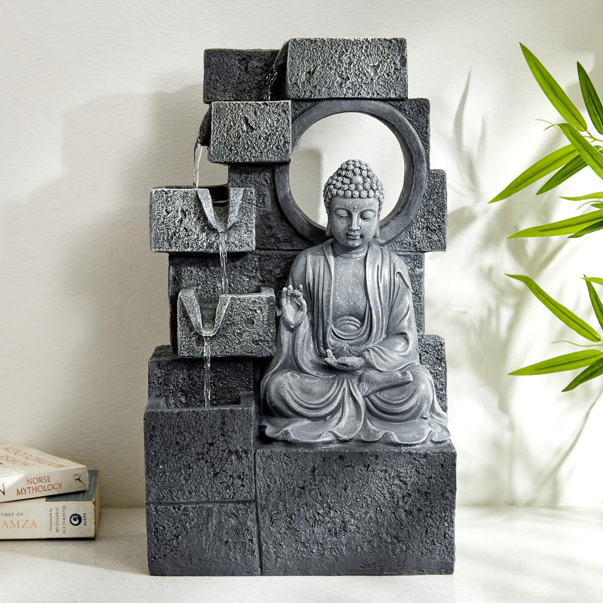 Home Centre Corsica Alpine Polyresin Buddha Fountain - 26x18x44cm-image-7