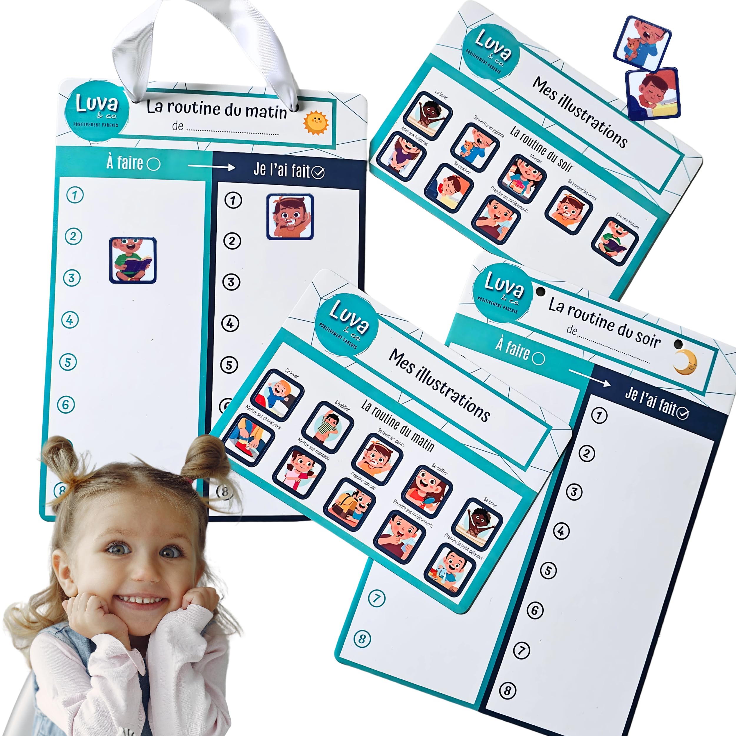 Luva and co Routines Child Morning and Evening Magnetic Child 3-7 Years - Educational Game for the Family - Customisable Planner - Learning Montessori 4 Years Children - Fridge Magnet Calendar