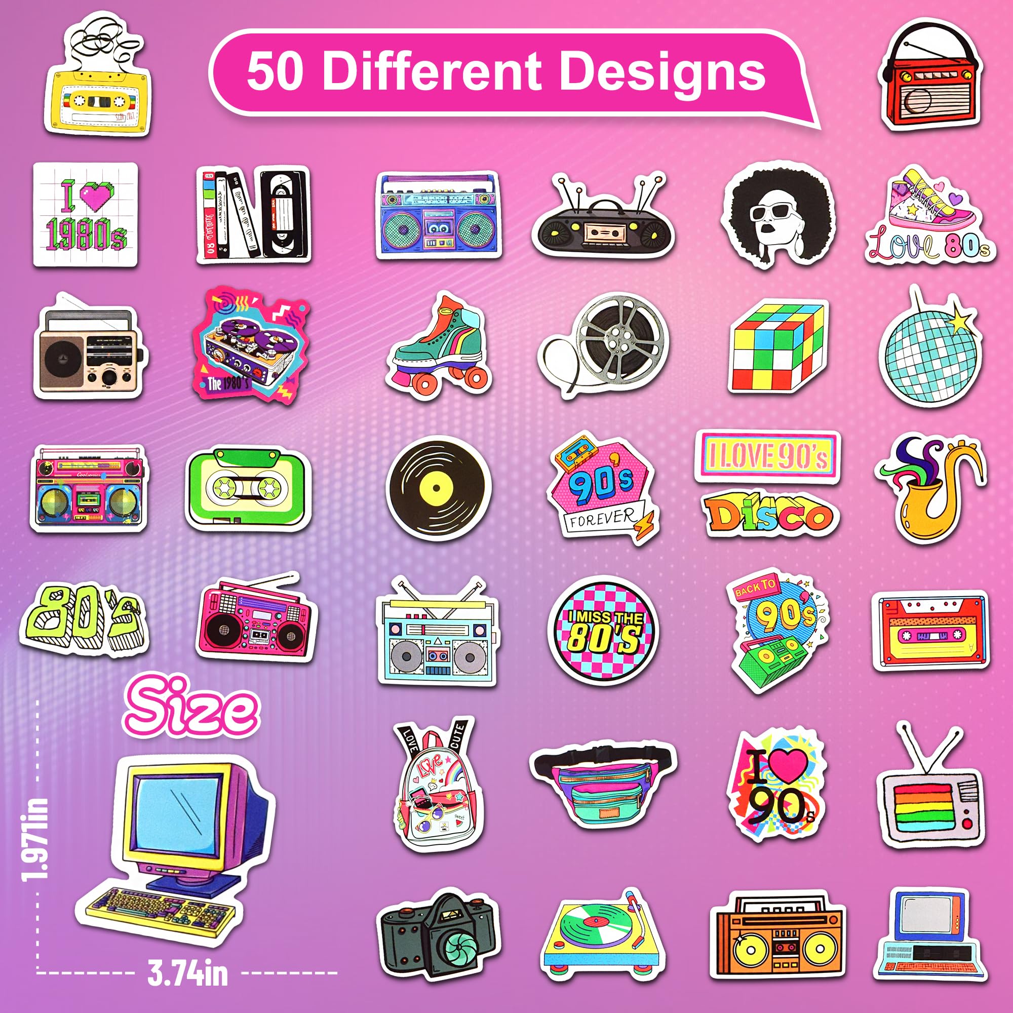 70 Pcs 8090s Retro Sticker Pack for Adults, Waterproof Vinyl Decals for Laptop Water Bottles and Journal