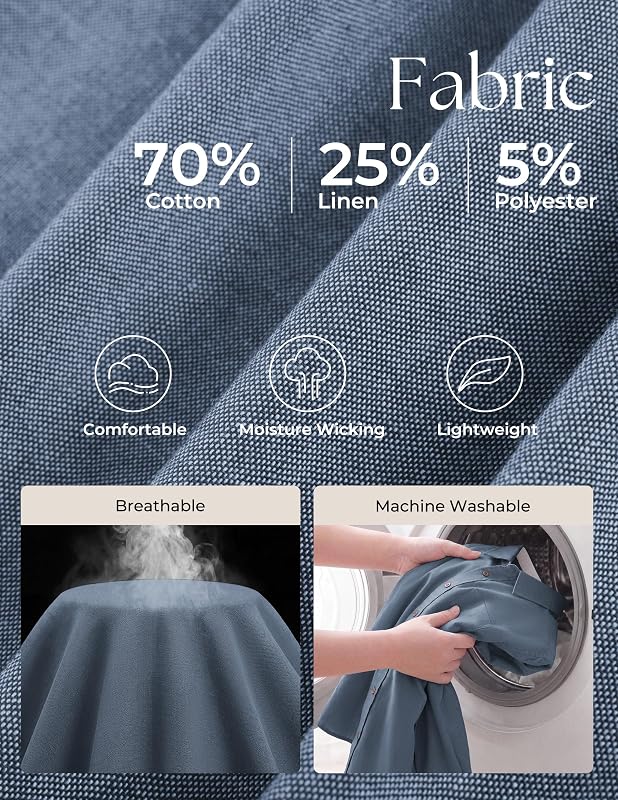 PJ PAUL JONES Mens Linen Shirt Long Sleeve – Versatile curved shirttail hem