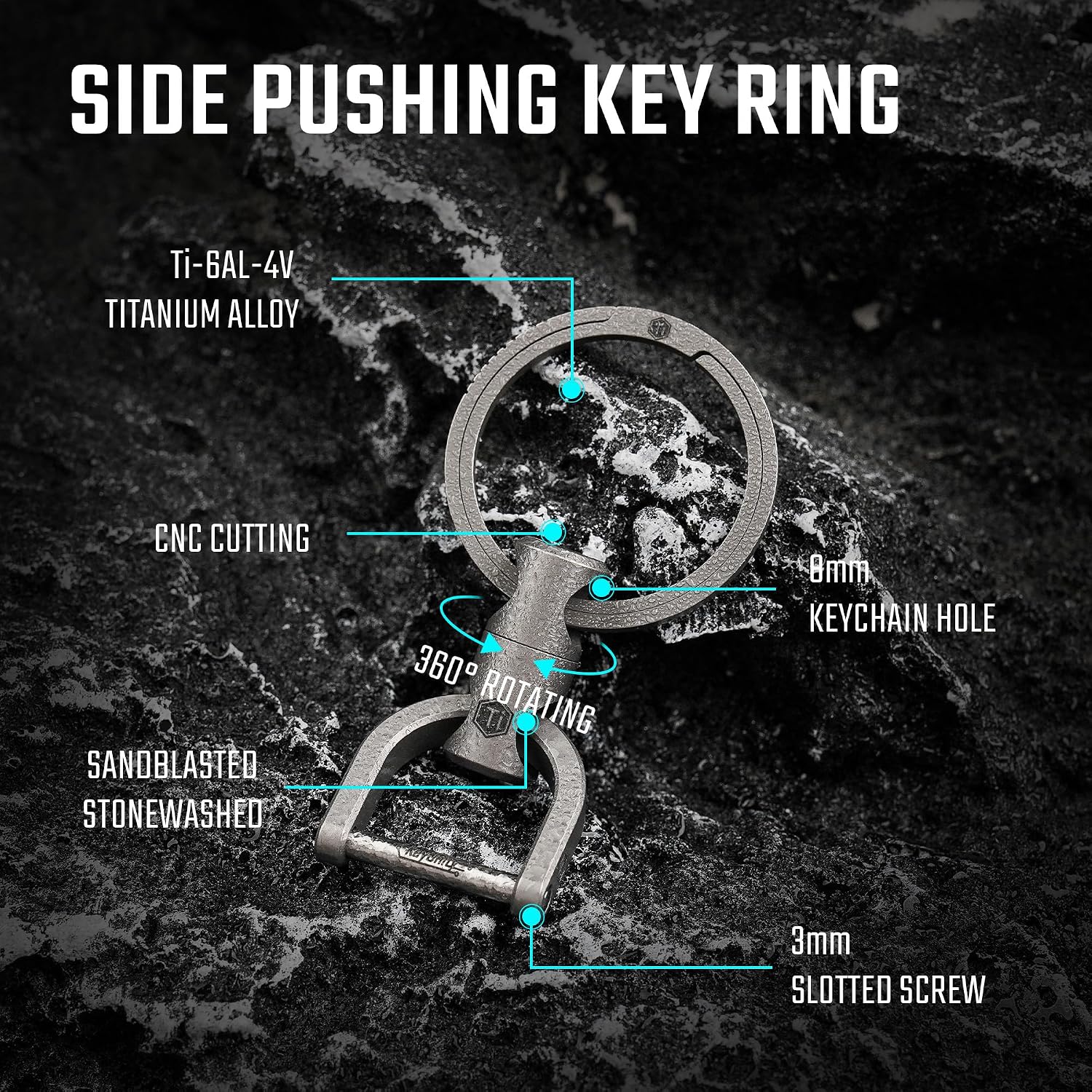 KeyUnity KM13 Swivel Keychain with D Ring Key Shackle, Titanium Rotatable Key Organizer image 3