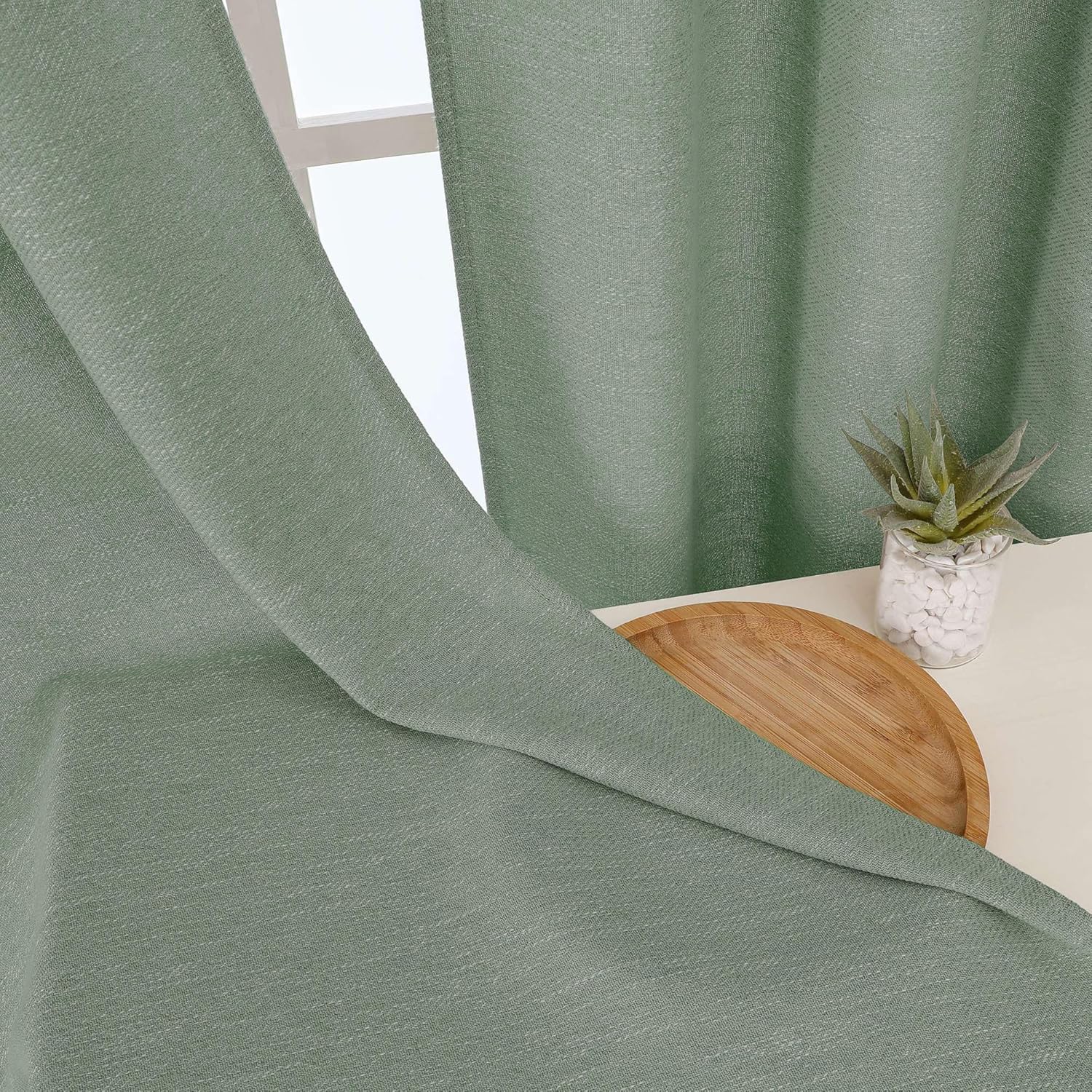 OWENIE Extra Sage Green Curtains for Bedroom Living Room 120 Inches Long 2 Panels Set, Farmhouse Light Filtering Faux Linen Textured Curtains Drapes, 50 inch Wide Drapes with Rod Pocket, 50" Wx120 L