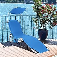 Vista 4 de COSTWAY Sillón plegable para exteriores, ajustable, para playa, piscina, reclinable, con sombrilla, color azul marino