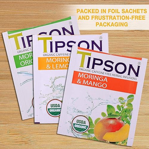 Miniatura 5 de Tipson Infusiones de té de hierbas de moringa orgánica, moringa y limón, sin cafeína, sin OMG, sin gluten, 25 bolsas de té premium (paquete de 1)