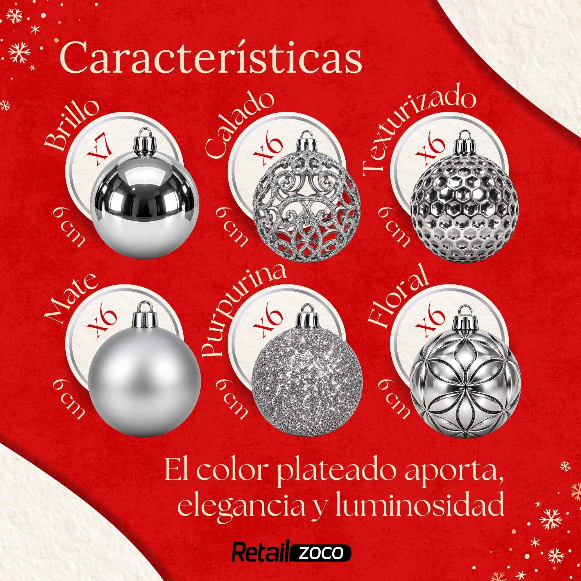 Bolas de Navidad, Adornos Arbol Navidad, 37 Piezas, Plateado - imagen 4