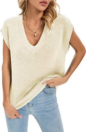 Famulily Deep V Neck Tanks for Women Casual Cap Sleeve Sweater Vest Summer Ribbed Knitted Tank Tops