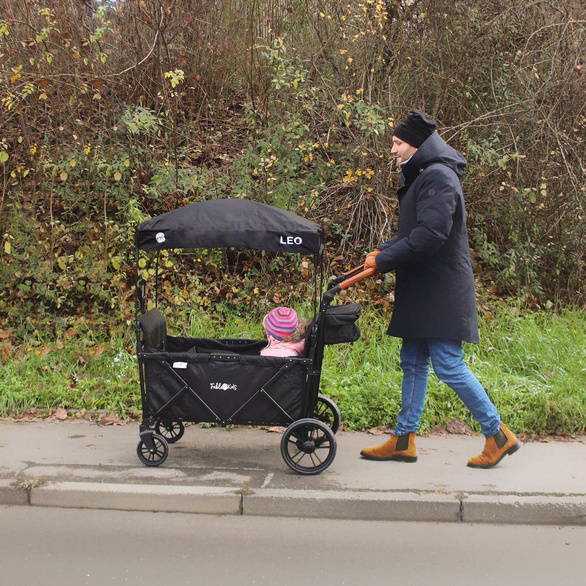FableKids Follower Passeggino Leo X4Plus con tetto | Caricabile fino a 20kg per seduta | Imbracatura a 5 punti 4X | Ruote offroad a 360° | Freno a pedale | Oxford 600D| Maglie di ventilazione | grigio