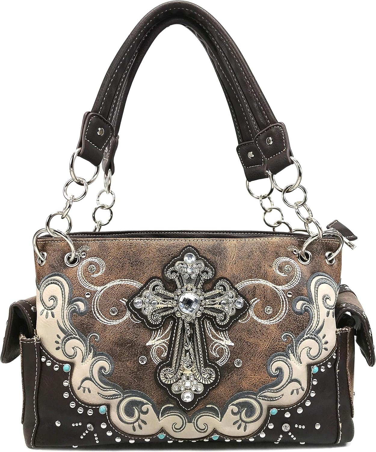 Zelris Western Silver Rhinestone Cross Women Conceal Carry Handbag Wallet Set