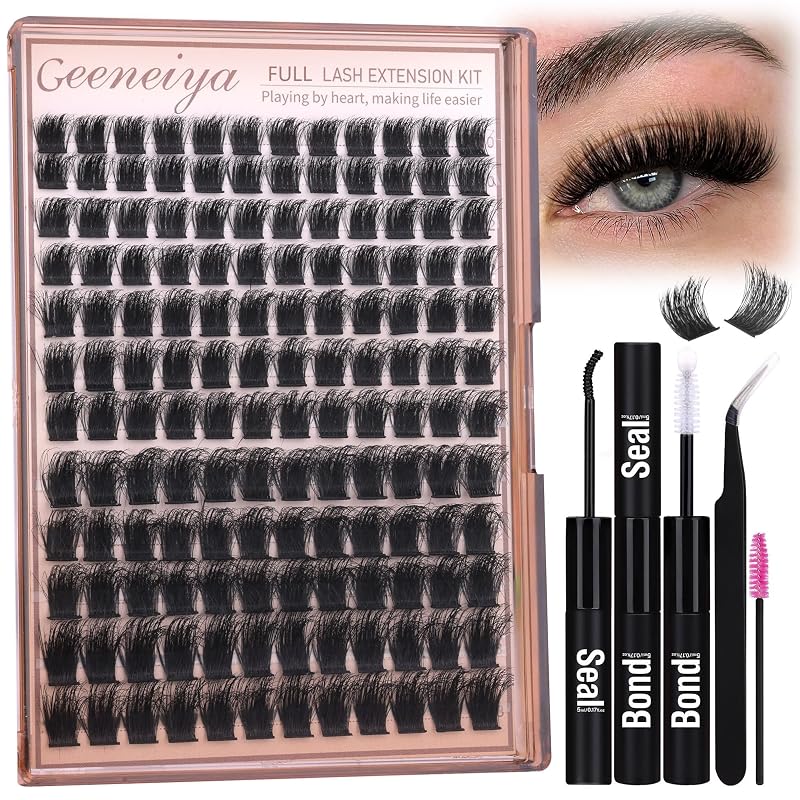 Kit Geeneiya de Cílios em Grupos 200D, Curvatura D, 10–18 mm, com Bond, Seal e Aplicador