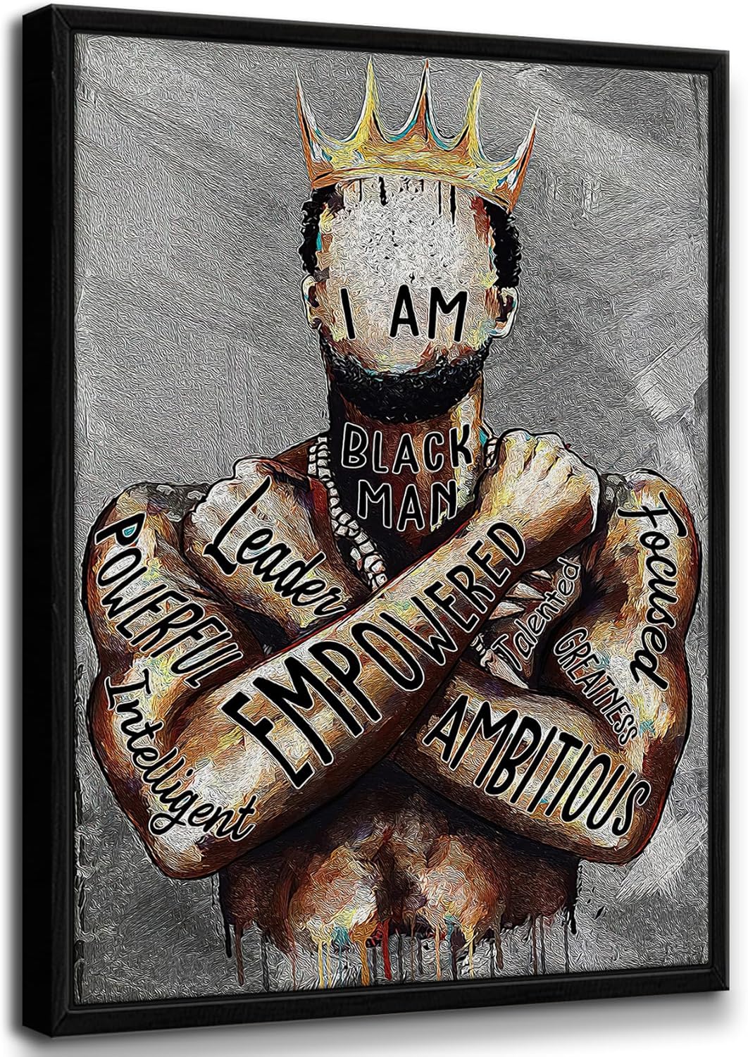 Framed Black King Wall Art Black Man Wall Decor African American Poster Encouragement Gifts for Men Black Man Positive Quotes Canvas Prints for Bedroom Bathroom 16x24in