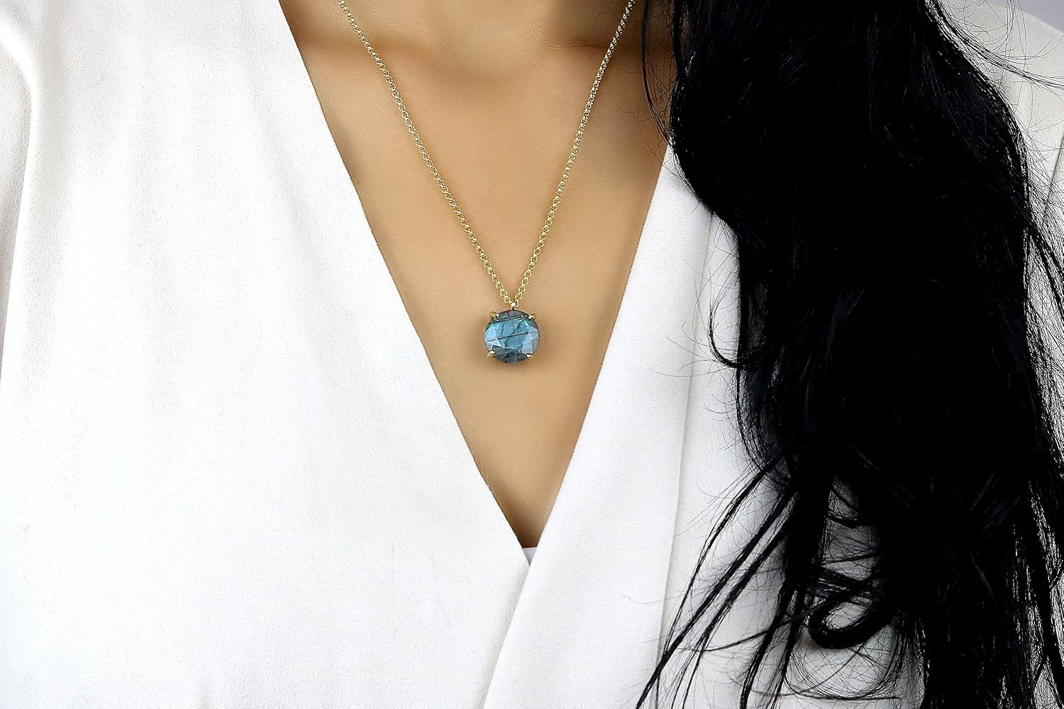 Labradorite Necklace - Unique 14k Gold Pendant Necklace - Genuine Semiprecious Gemstone Necklace for Women - Jewelry for Fashion - Layering and Statement Necklace