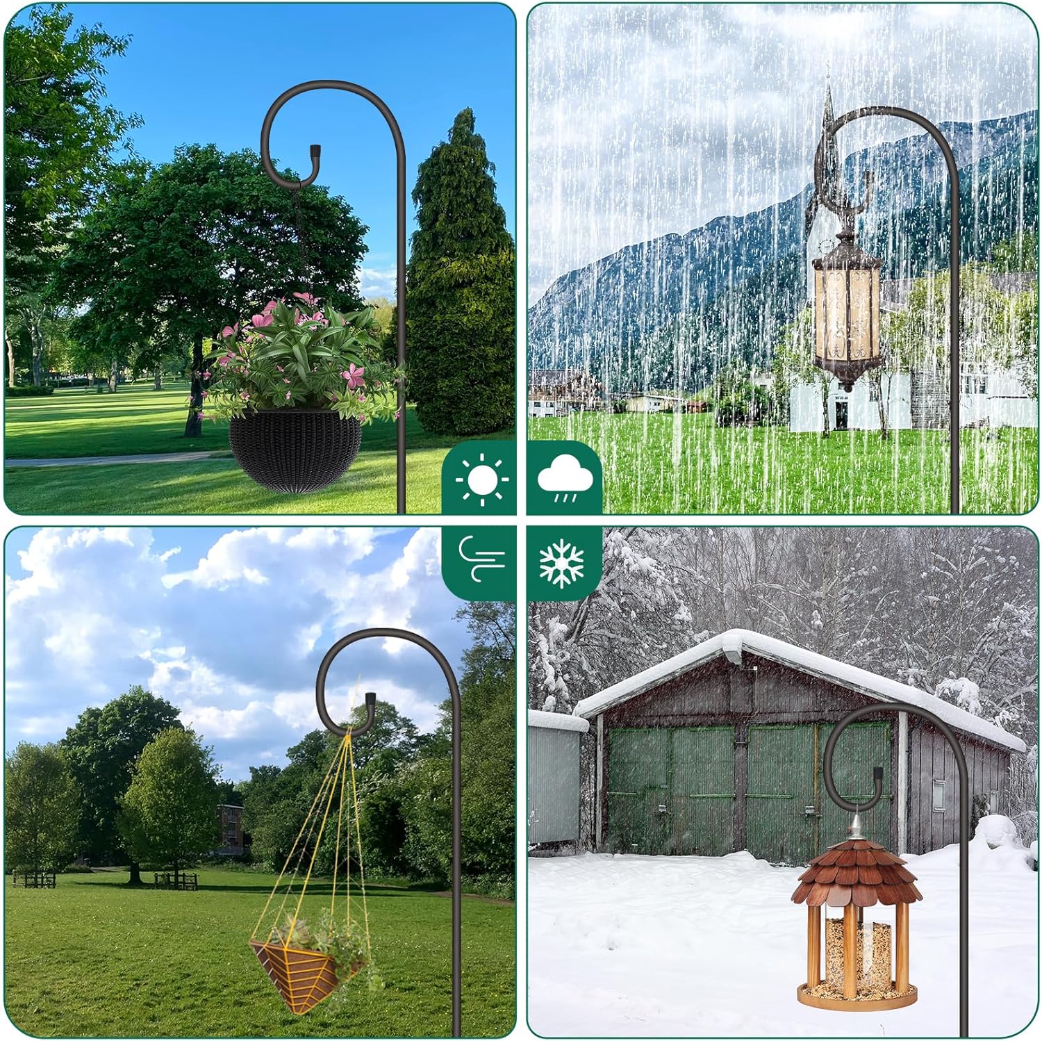 Adjustable Shepherd Hook for Outdoor 76 Inch Bird Feeder Pole with 7 Prongs Base, 5/8 Inch Thick Heavy Duty for Hanging Bird Feeder, Plant Basket